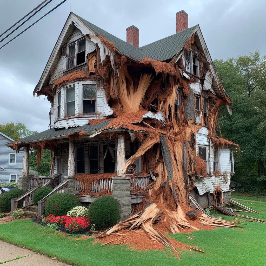 Signs Your Lynnfield Home Needs a Tree Inspection Damaged tree on an Lynnfield home showing signs of disease and decay